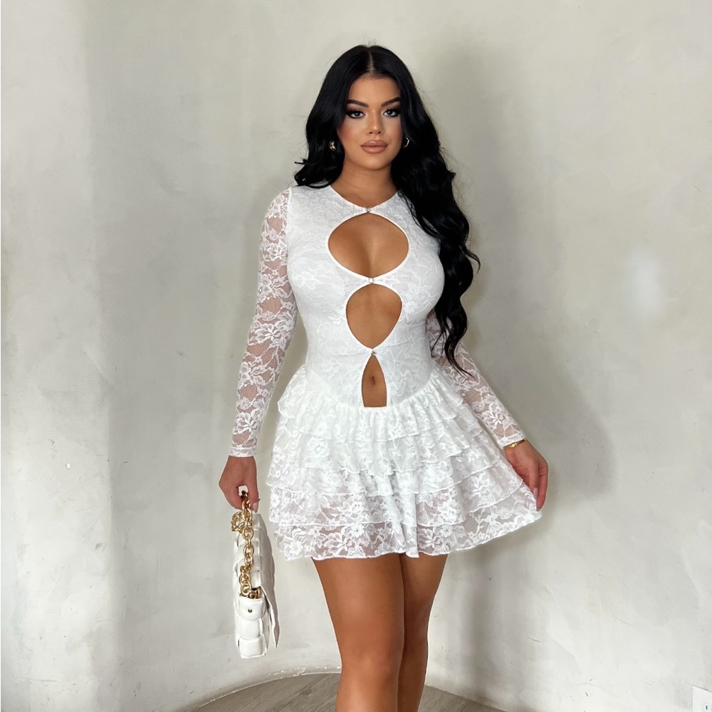 Elegant White Lace Cutout Dress